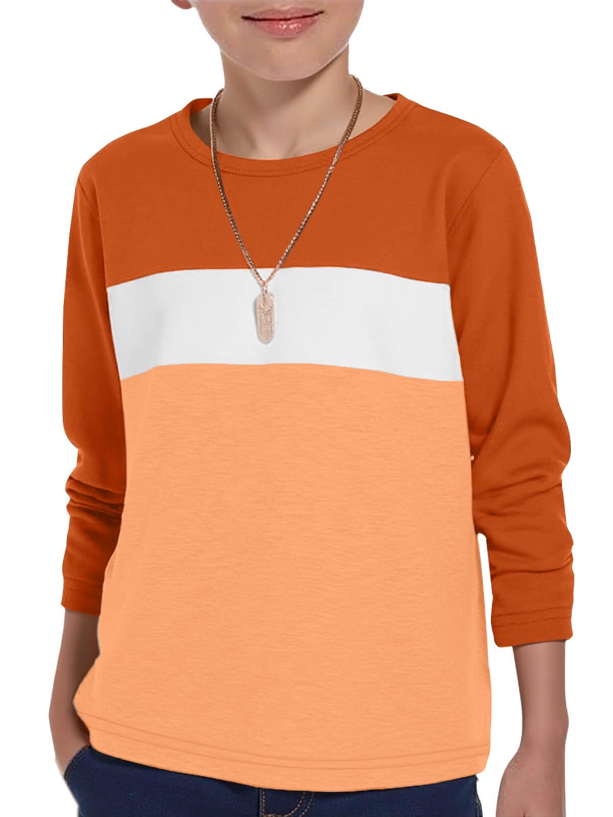 ZDC Kids Boys Long Sleeve T-Shirts Color Block Crewneck Fashion Basic Tee Tops 5-14 Years