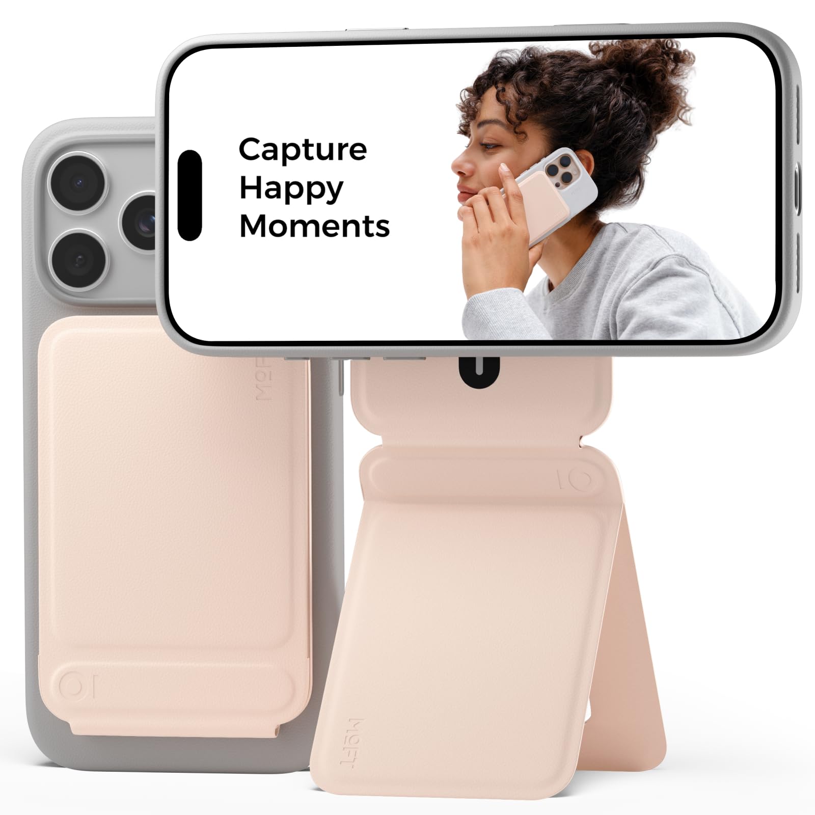 MOFT Phone Tripod Stand Selfie Stick for iPhone, Multi-Angles iPhone Stand, Lightweight & Portable Phone Holder, Strong Magnets, MOVAS Vegan Leather, Travel Essentials, Seafoam (Without Card Slot)