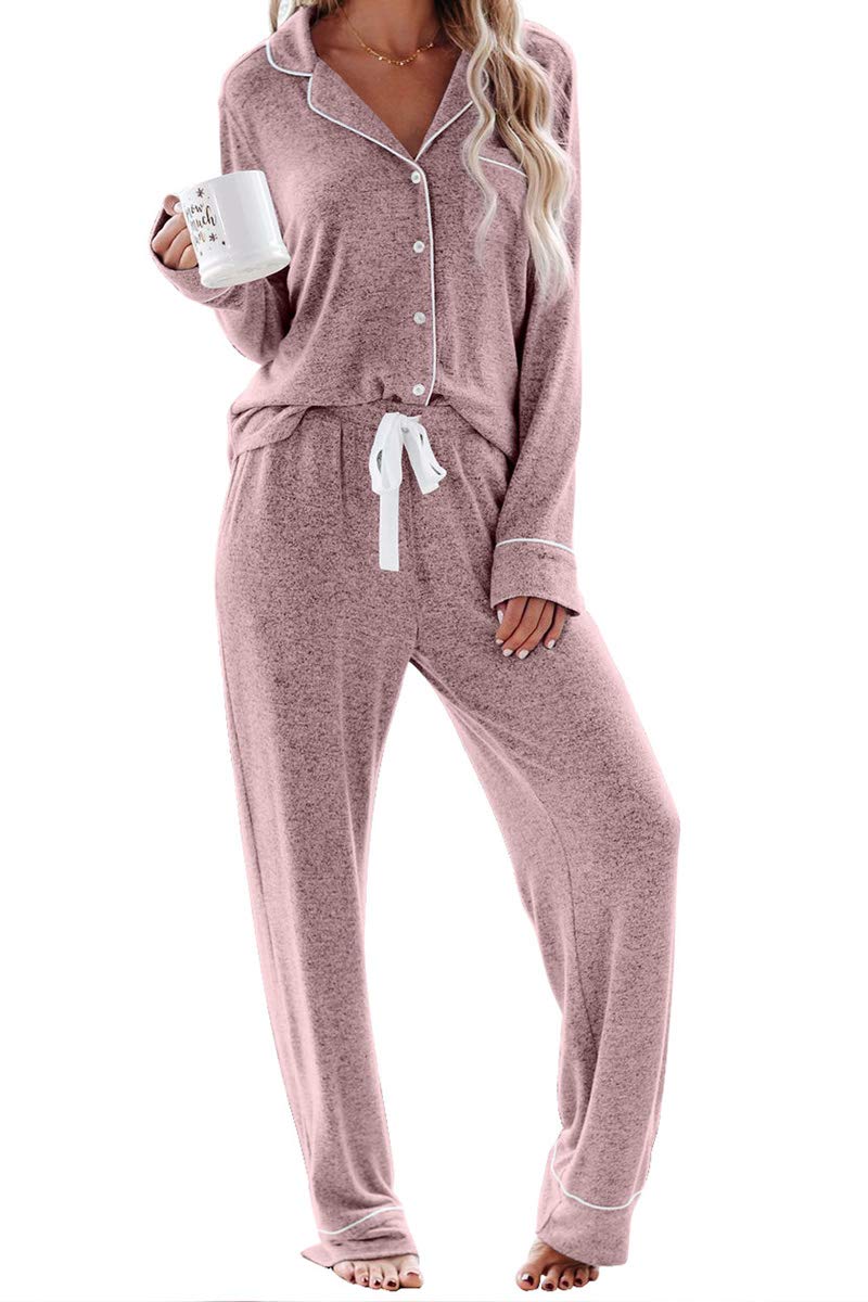Aamikast Women's Pajama Sets Long Sleeve Button Down Sleepwear Nightwear Soft Pjs Lounge Sets-97