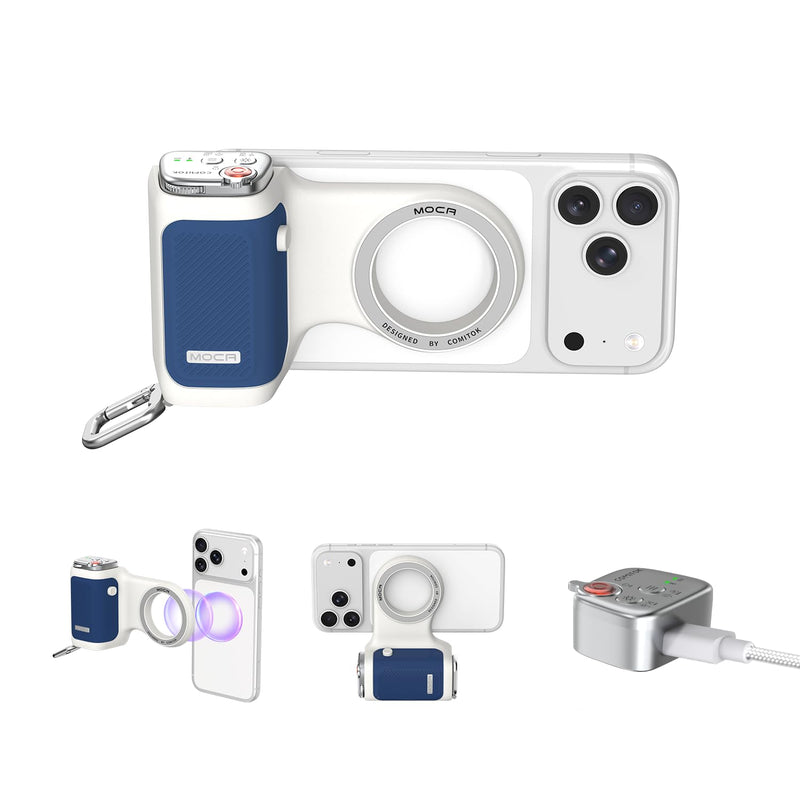 COMITOK MOCA - iPhone Camera Grip - for Native Camera Control with Removable Remote & Built-in Keychain, Magnetic Phone Camera Grip No Need App Support iOS26/17/18, Fun Shot Magnetic Grip with 1/4 Nut