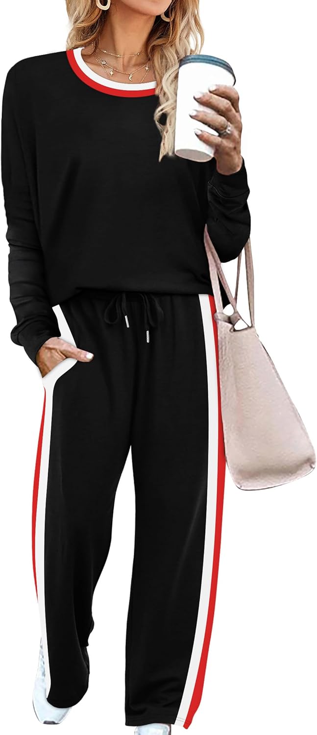 WIHOLL 2 Piece Lounge Sets for Women Long Sleeve Tops Wide Leg Sweatpants Sweatsuits with Pockets-25