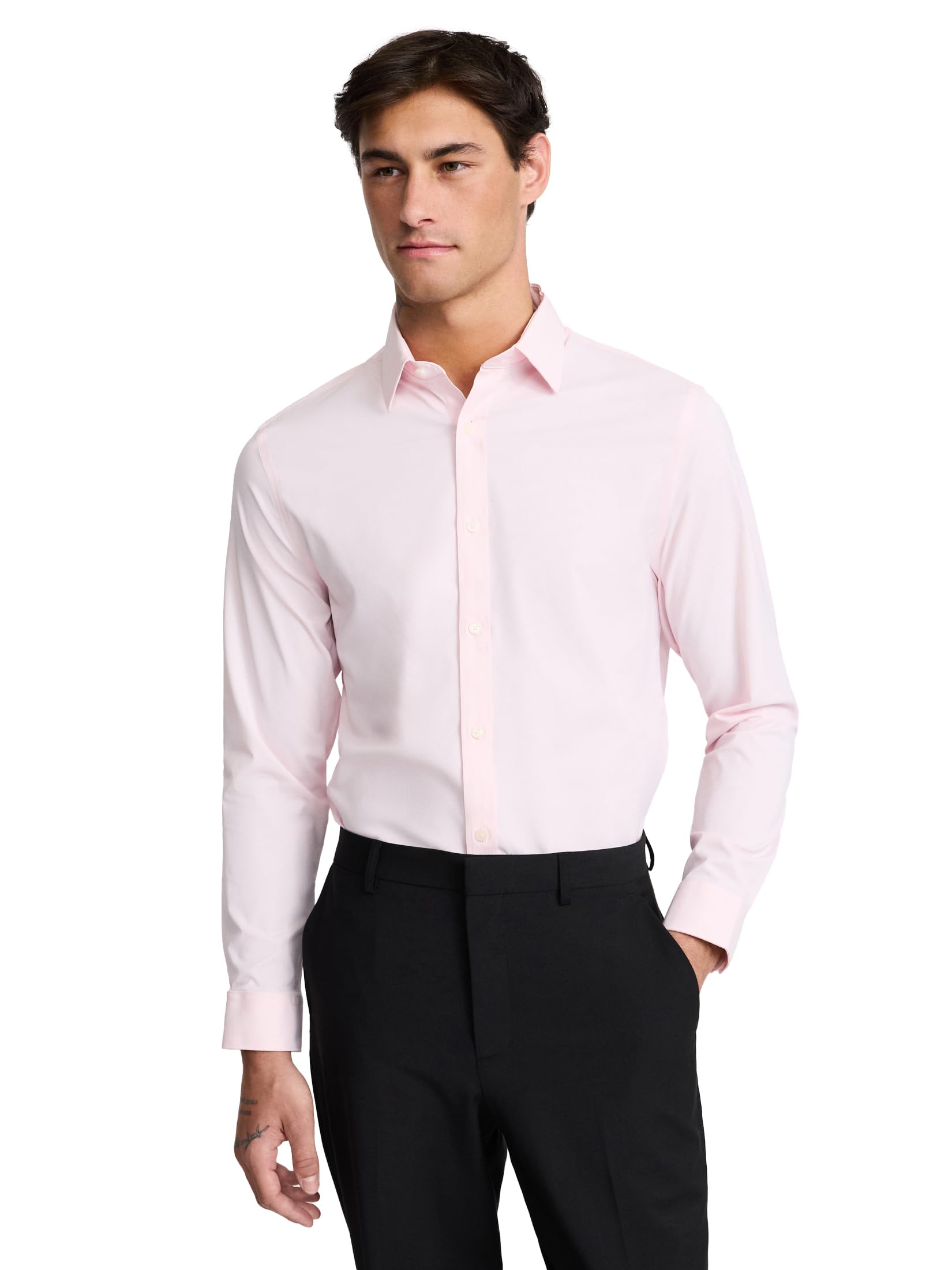 EXPRESS Men’s Everyday Performance Dress Shirt – Slim Fit Stretch Solid Button-Up, Moisture-Wicking, Wrinkle Resistant