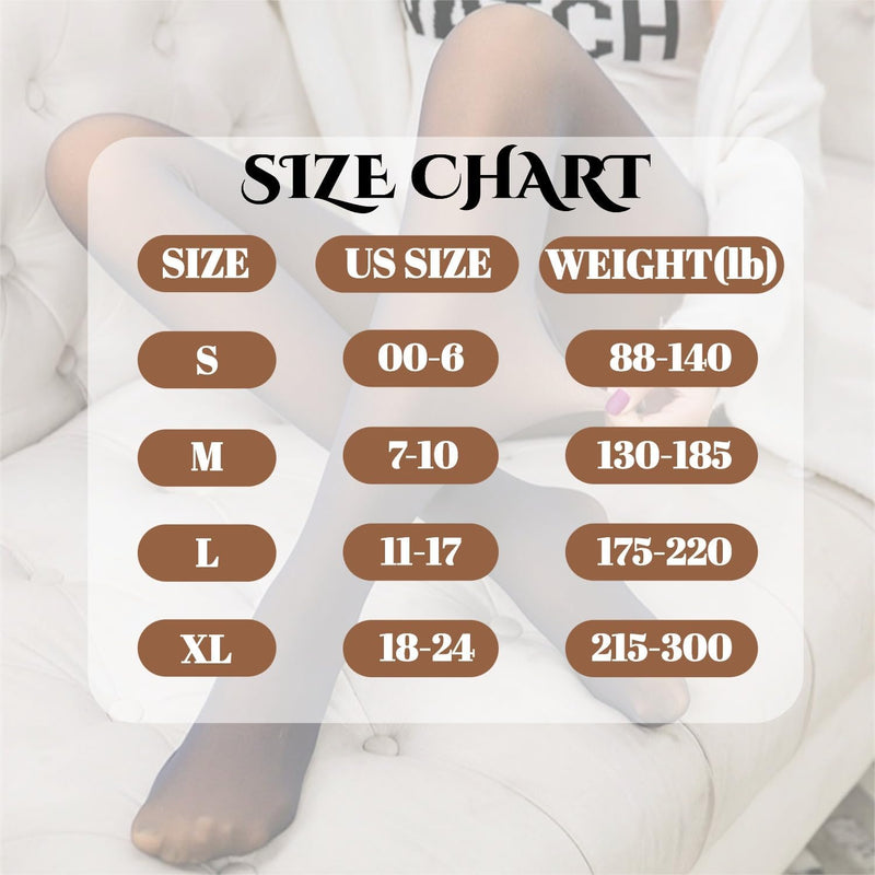 Women's Fake Sheer Thermal Tights - One-Seam Fleece Lined Leggings with Tummy Control & Butt Lifting