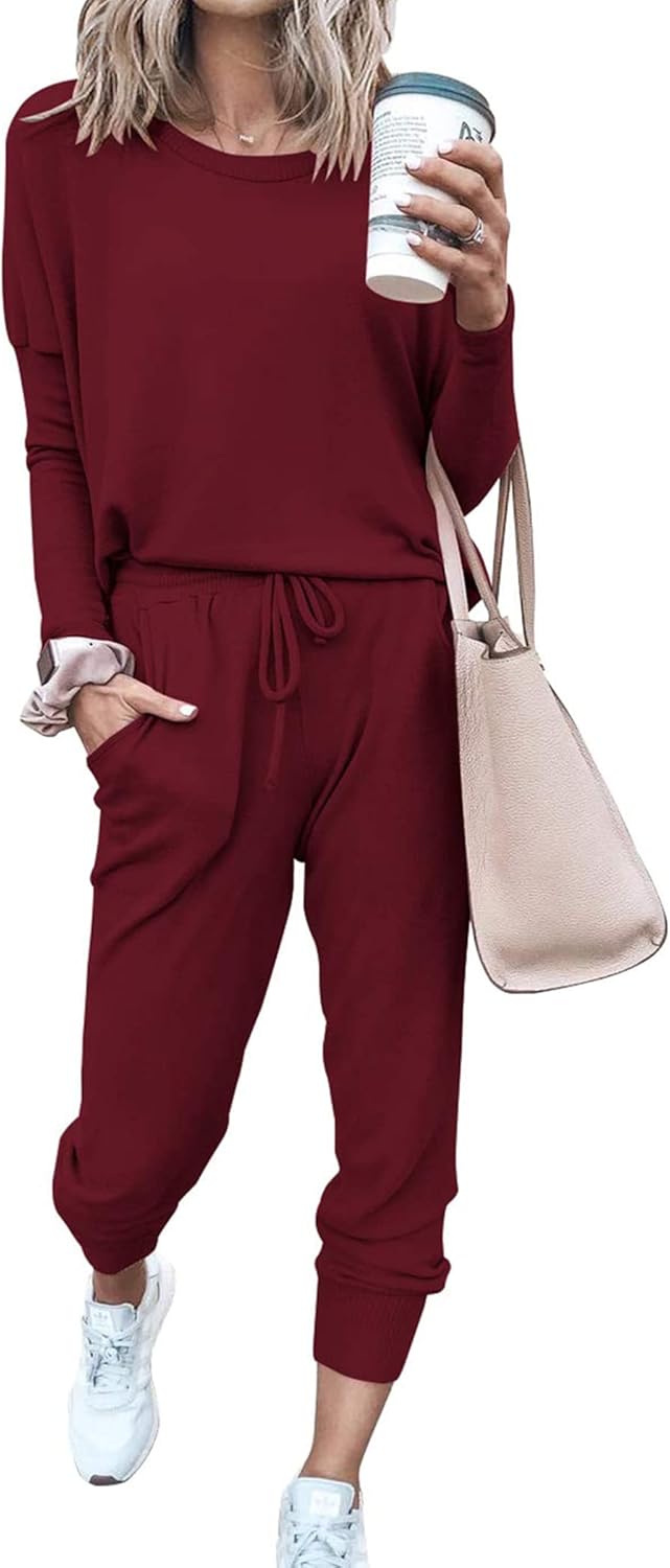 PRETTYGARDEN Women Fall 2 Piece Lounge Outfit Long Sleeve Tops High Waisted Jogger Pants Set Spring Travel Clothes Tracksuit-54