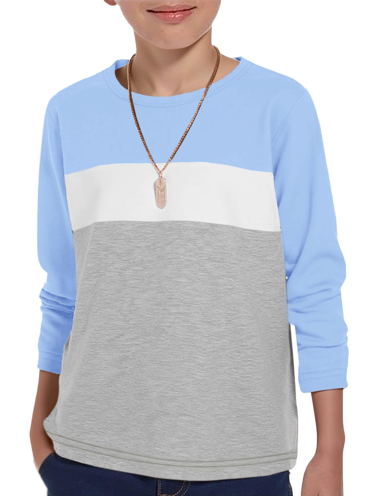 ZDC Kids Boys Long Sleeve T-Shirts Color Block Crewneck Fashion Basic Tee Tops 5-14 Years