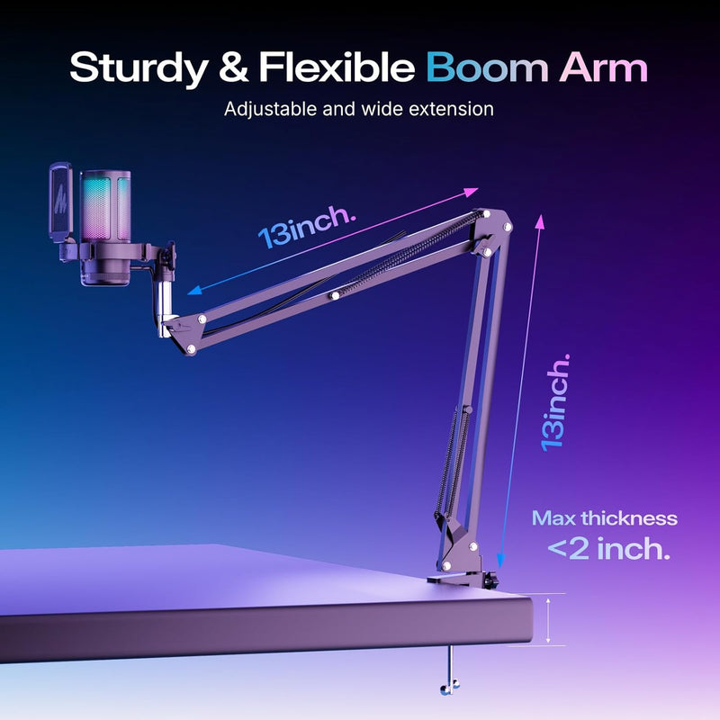 MAONO Gaming USB Microphone, Noise Cancellation Condenser Mic with Mute, Gain, Monitoring, Boom Arm Mic for Streaming, Podcast, Twitch, YouTube, Discord, PC, Computer, PS4, PS5, Mac, GamerWave DGM20S