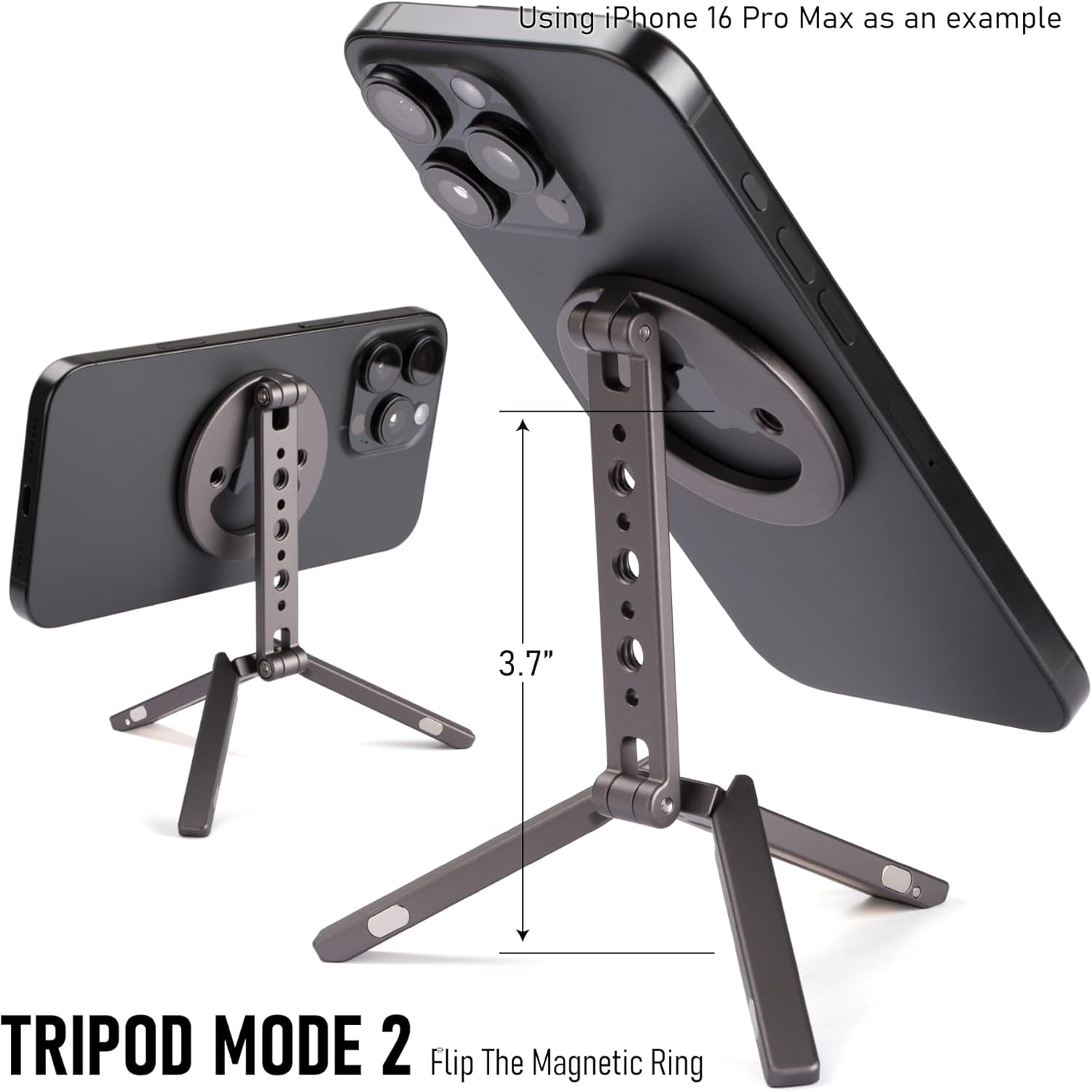 Ultra-Compact Magnetic Tripod for iPhone | Foldable Hook Design, 20 N52 Magnets, Cold Shoe & 1/4" Screw - Phone Stand for iPhone 12-17 & MagSafe Devices