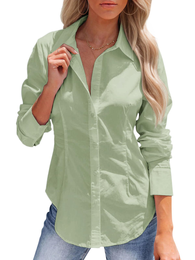 siliteelon Women's Button Down Shirts Long Sleeve Dress Shirts Wrinkle Free Collared Work Office Solid Blouses Corset Tops-21