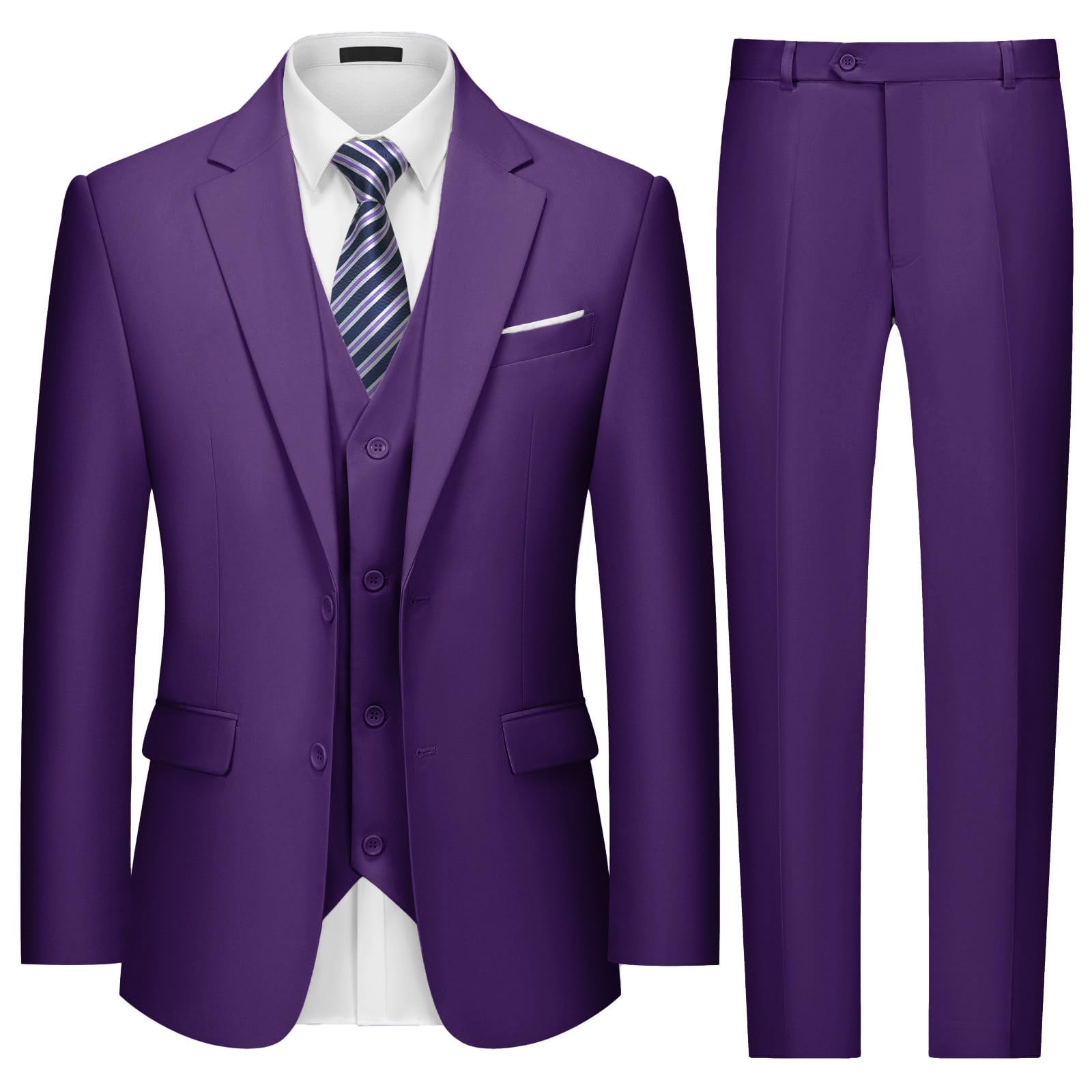 MAGE MALE Mens Two Button 3-Piece Suits Slim Fit Tuxedo Set with Blazer Jacket Vest & Pants for Wedding Prom Business-61