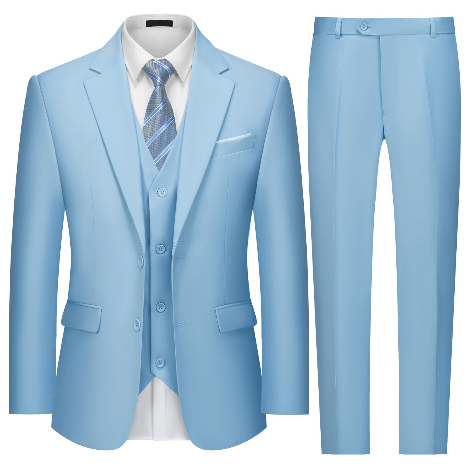 MAGE MALE Mens Two Button 3-Piece Suits Slim Fit Tuxedo Set with Blazer Jacket Vest & Pants for Wedding Prom Business-54