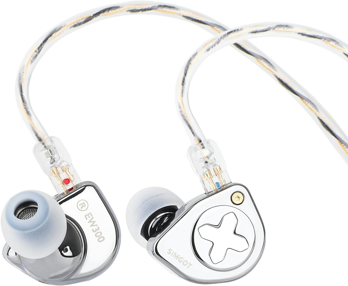 Loomyz Linsoul SIMGOT EW300 1DD+1Planar+1PZT Hybrid Driver in Ear Monitor, Wired Earbuds IEM, Gaming Earbuds with Detachable Nozzles, Silver-Plated OFC IEM Cable for Audiophile Musician (Standard Edition)