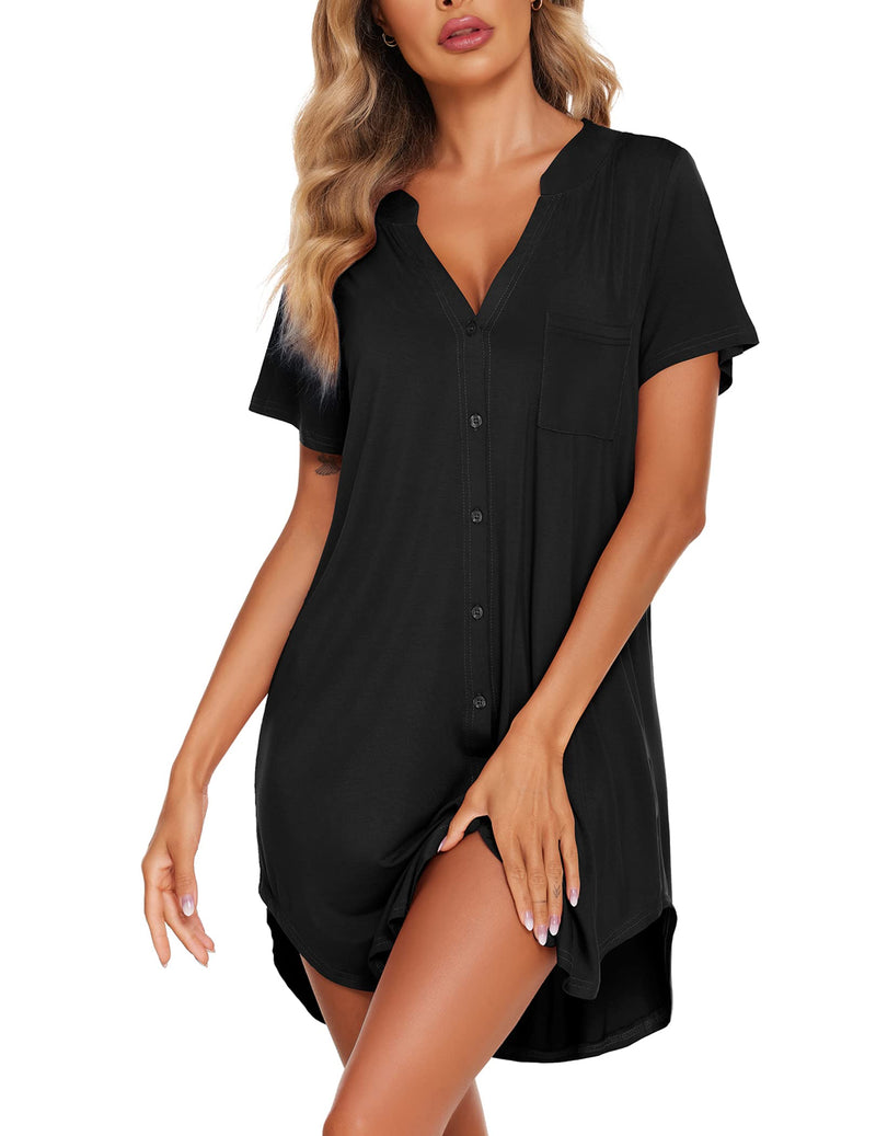 Ekouaer Women V Neck Button Down Nightgown-53