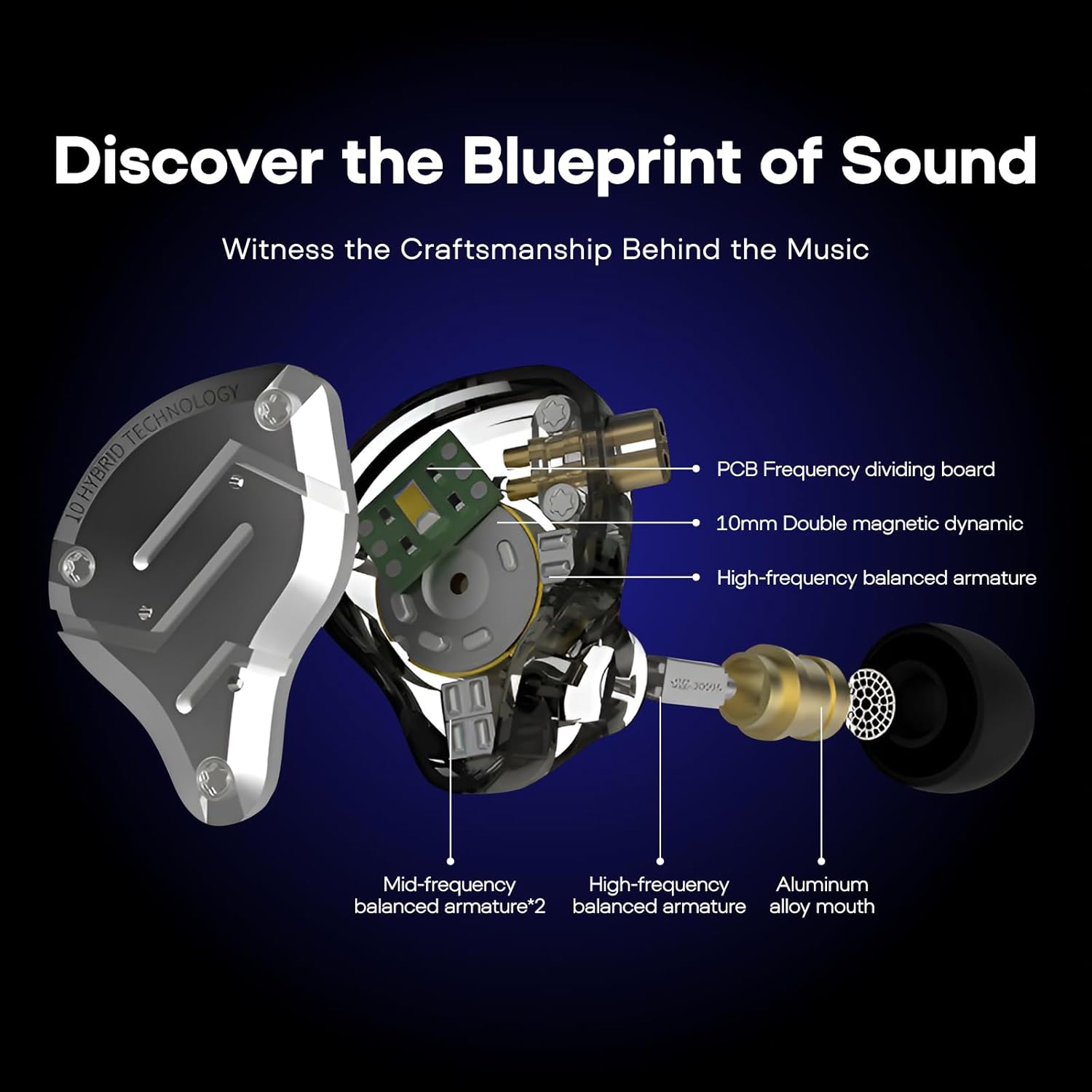Linsoul KZ ZS10 Pro, 4BA+1DD 5 Driver in Ear Monitor, HiFi Wired Earbuds, Gaming Earbuds, Hybrid IEM Earphones with Stainless Steel Faceplate, Detachable Cable for Musician(with Mic, Dark Black)