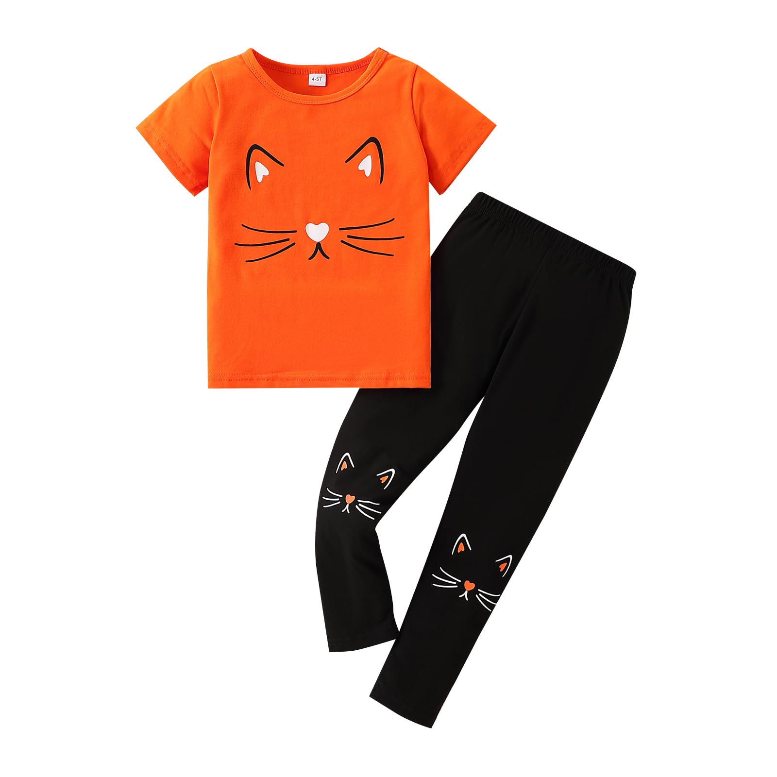 4-8T Toddler Girl Clothes Cat face print Short Sleeve Top+Pants Outfits Girl Spring and summer 2-Piece Set