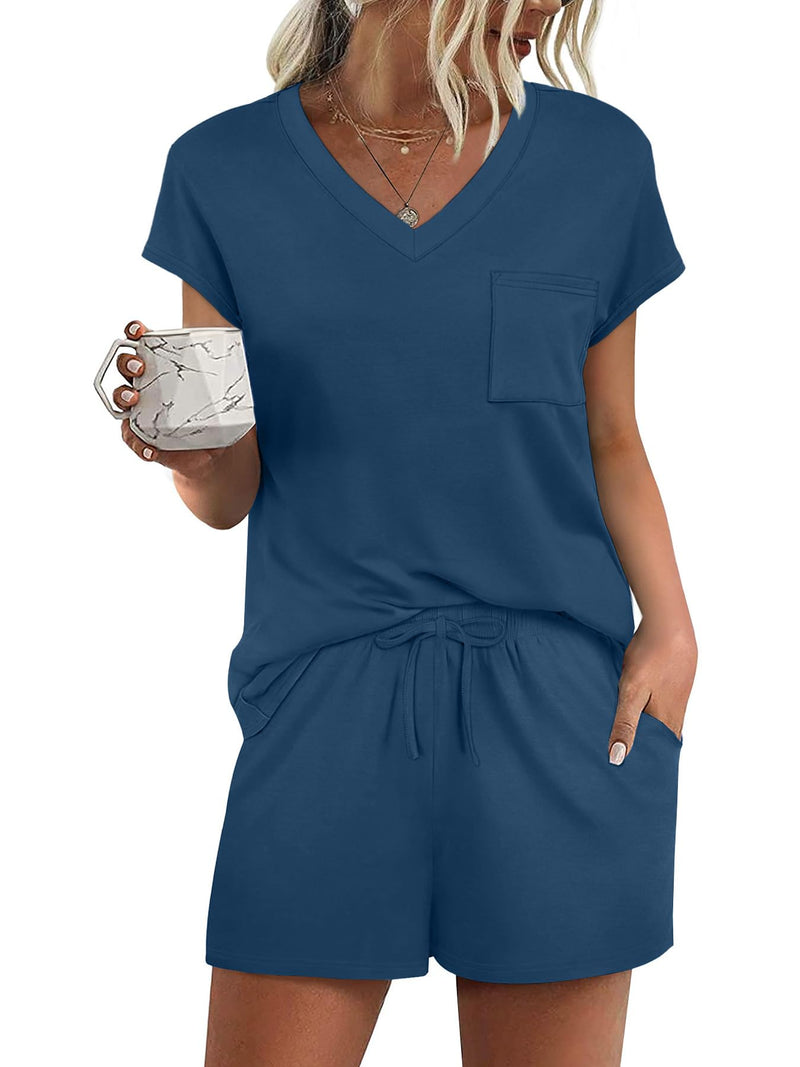 RUMIA Pajamas for Women 2 Piece Cap Sleeve Lounge Short Sets with Pockets (S-3XL)-63