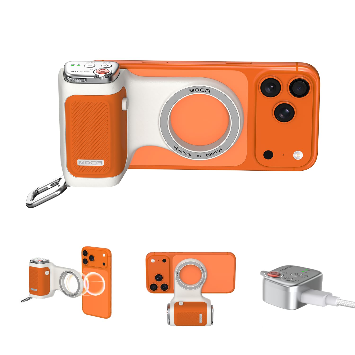 COMITOK MOCA - iPhone Camera Grip - for Native Camera Control with Removable Remote & Built-in Keychain, Magnetic Phone Camera Grip No Need App Support iOS26/17/18, Fun Shot Magnetic Grip with 1/4 Nut