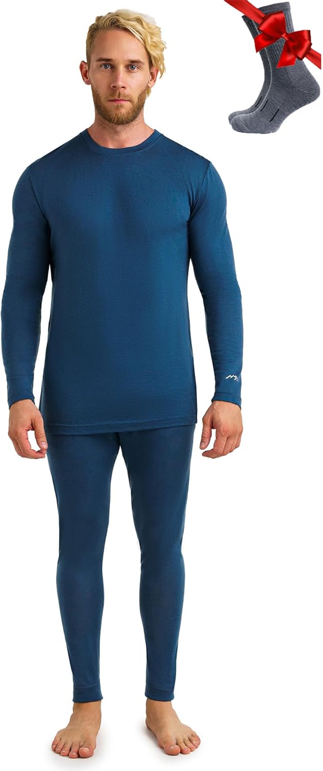 Merino.tech Merino Wool Base Layer Mens Set - Heavyweight, Midweight, Lite Merino Wool Thermal Underwear For Men Top, Bottom-80