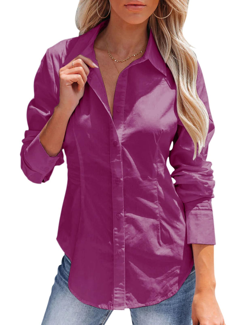 siliteelon Women's Button Down Shirts Long Sleeve Dress Shirts Wrinkle Free Collared Work Office Solid Blouses Corset Tops-42
