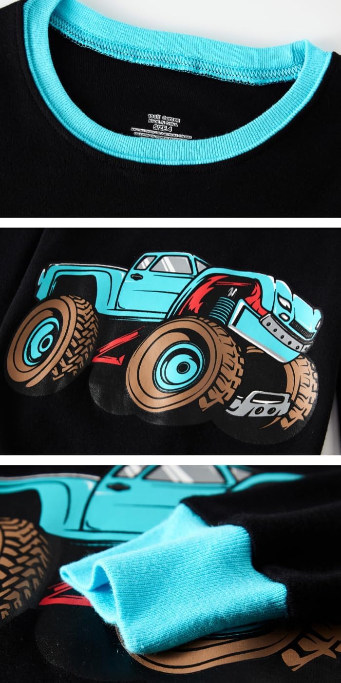 Little bety 4 Pieces Boys Pajamas Toddler Boys Long Sleeve Cotton Pjs Kids Sleepwear Sets 24Months-12Years