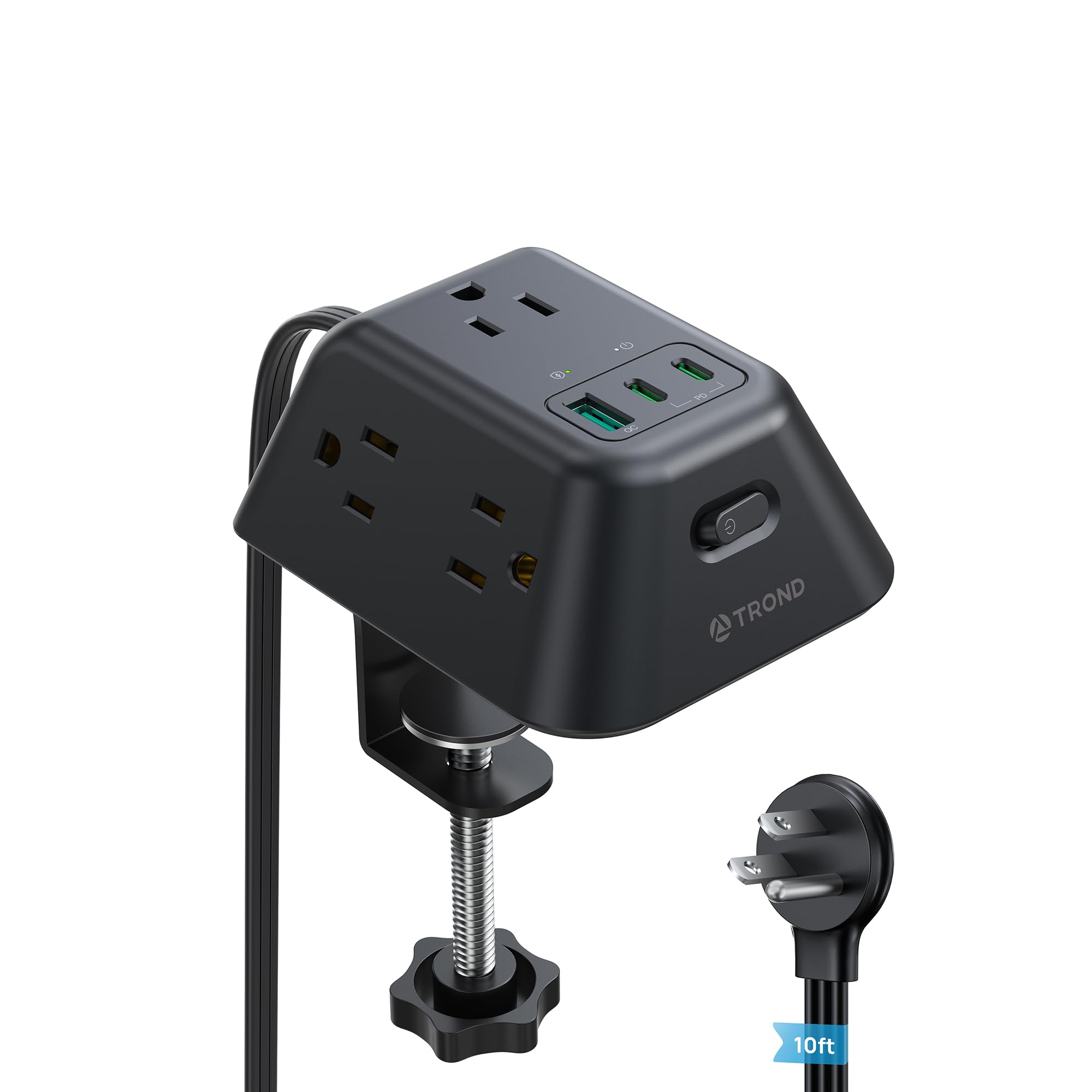 Desk Clamp Power Strip, Surge Protector with 5 AC Outlets and 3 USB Ports, Desk Mount Charging Station, Fit 1.97in Tabletop Edge Thick, 6FT Extension Cord, for Home Office Gaming Accessories, Black