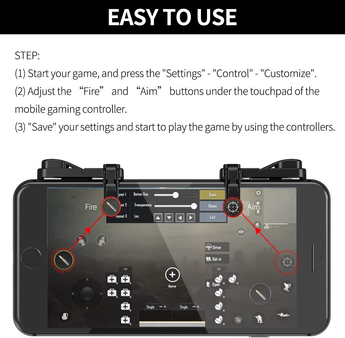【1 Pair】 Z108 Mobile Gaming Controller Compatible with PUBG Mobile/Fortnitee Mobile/Call of Duty Mobile, Sensitive Shoot and Aim Trigger L1R1 Compatible with Android & iPhone