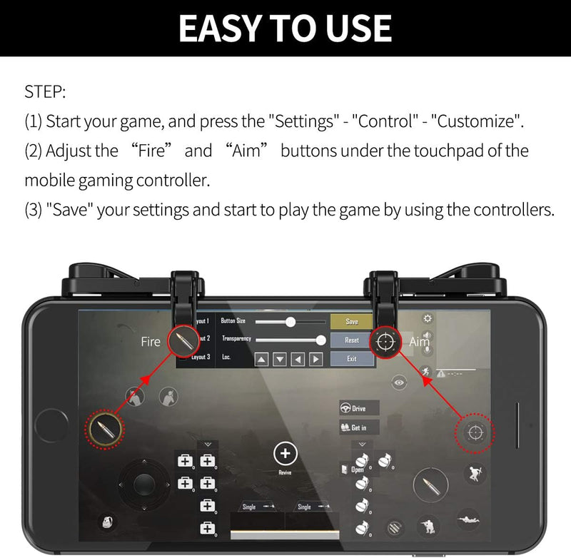 【1 Pair】 Z108 Mobile Gaming Controller Compatible with PUBG Mobile/Fortnitee Mobile/Call of Duty Mobile, Sensitive Shoot and Aim Trigger L1R1 Compatible with Android & iPhone