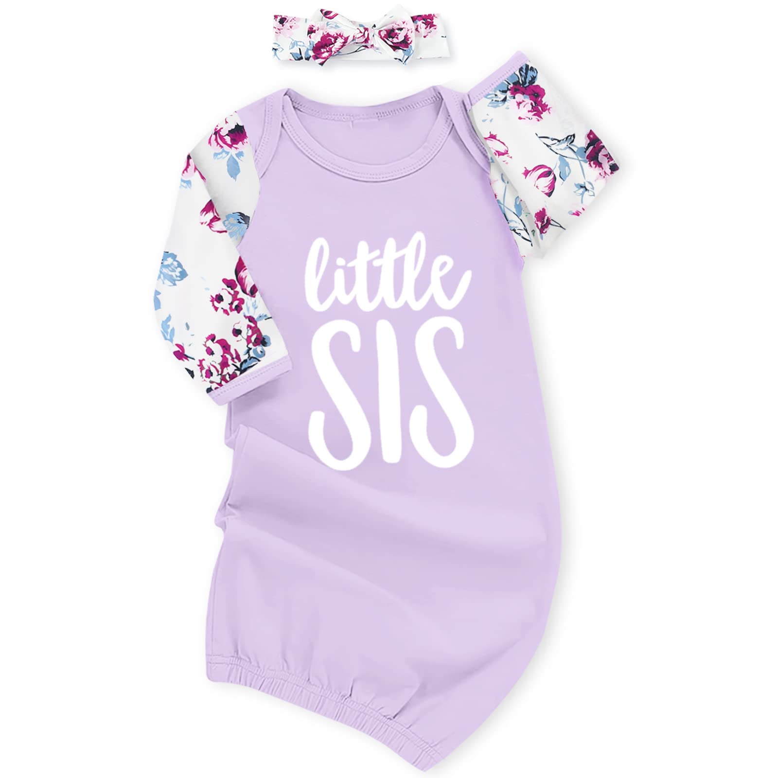 AMAWMW Newborn Baby Girl Little Sister Sleeper Gown Stripe Long Sleeve Nightgown Pajamas Gifts Stuff Essential Outfit