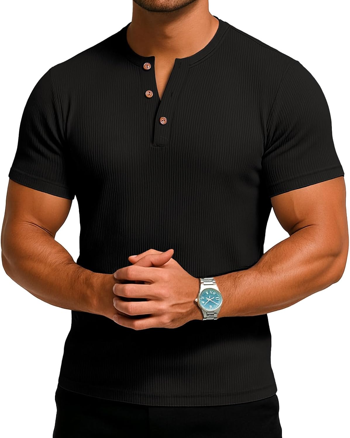 Sailwind Mens Muscle Henley Shirts Lightweight Workout T-Shirt Gym Tee Athletic Short Sleeve with Button