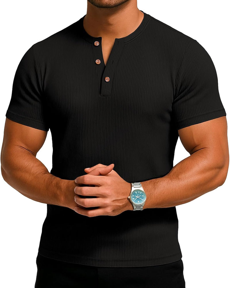 Sailwind Mens Muscle Henley Shirts Lightweight Workout T-Shirt Gym Tee Athletic Short Sleeve with Button