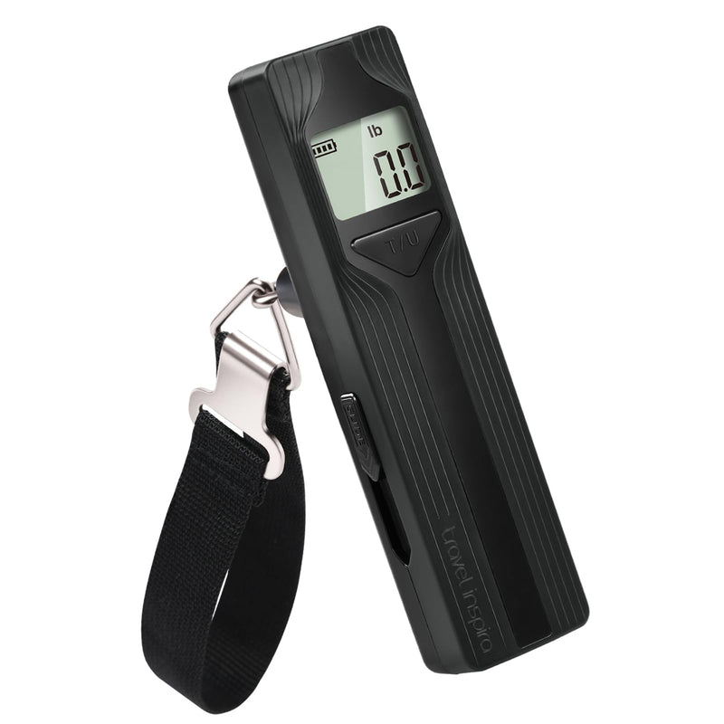 travel inspira Battery-Free Luggage Scale 110lb/50kg Digital Portable | Battery-free luggage scale, pump to power, 110lb/50kg, ±50g, lb/kg switch, tare, overload alert, travel essential