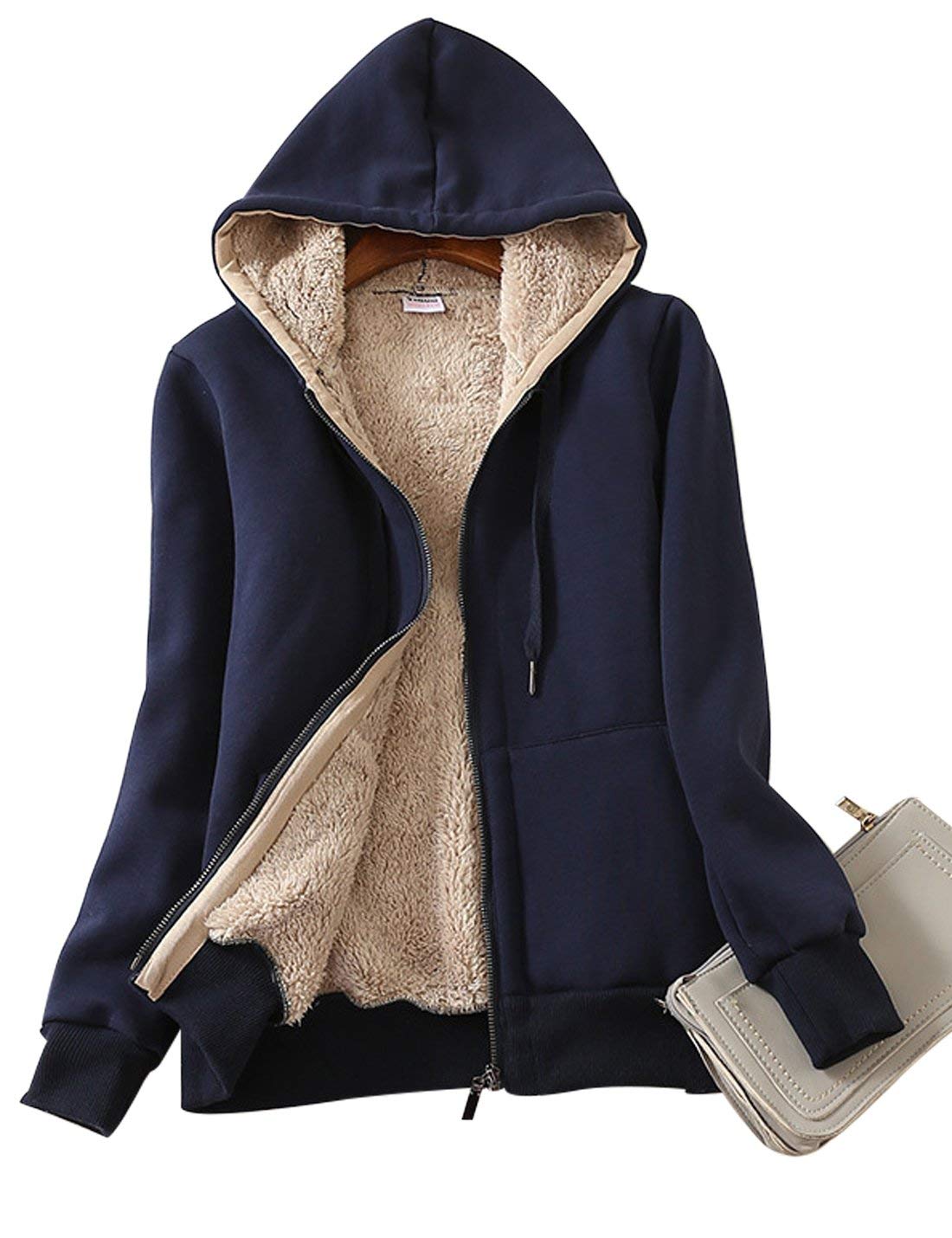 Yeokou Women's Casual Full Zip Up Sherpa Lined Hoodie Sweatshirt Jacket Coat-41
