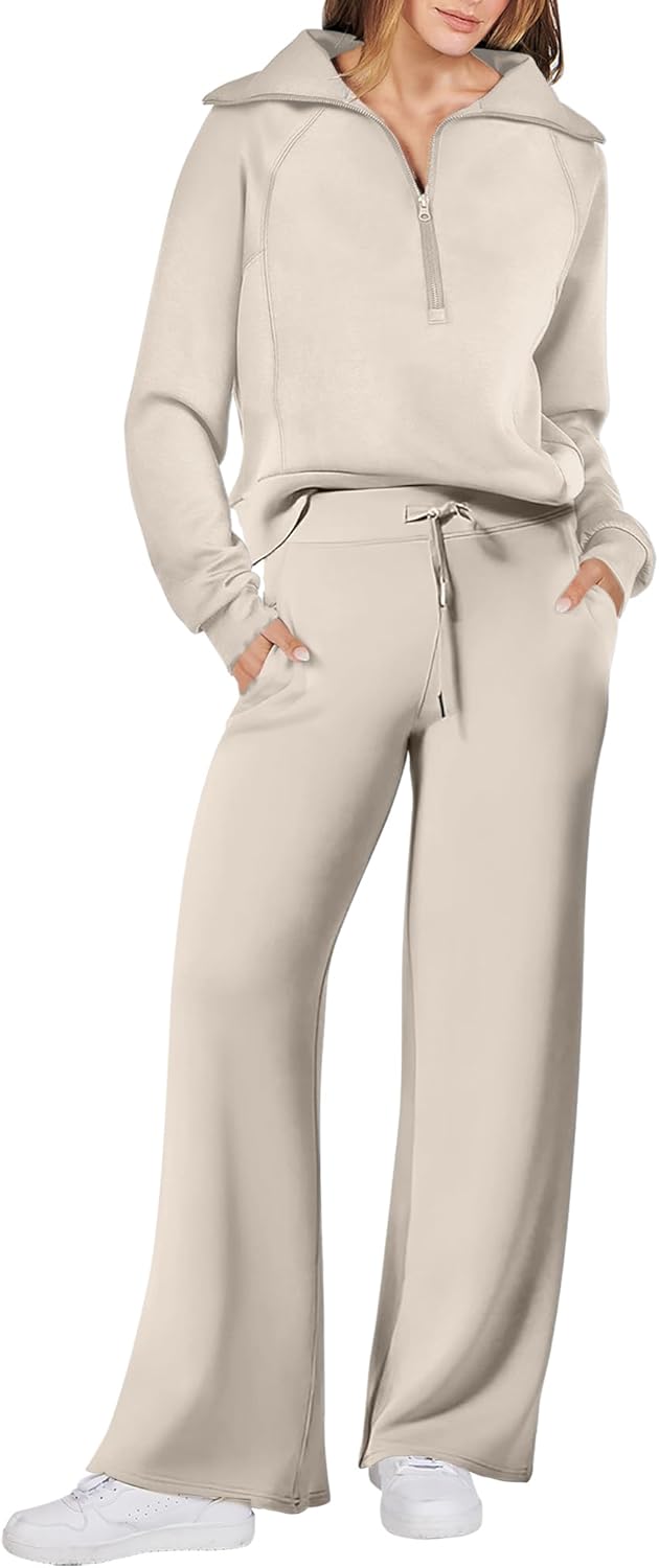 ANRABESS Women 2 Piece Outfits 2025 Fall Fashion Airport Wide Leg Pants Lounge Set Leisure Travel Vacation Clothes Sweatsuits-88