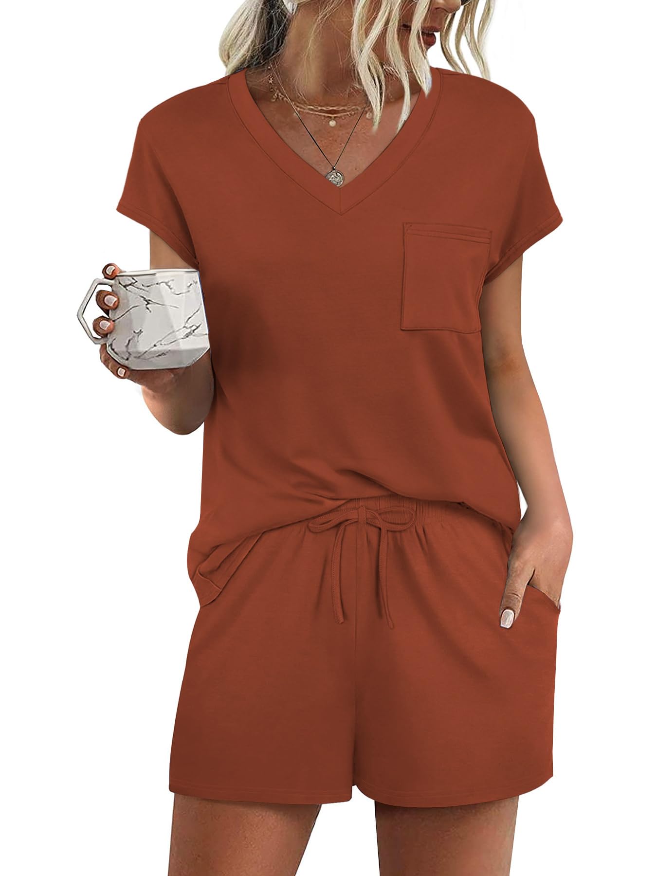 RUMIA Pajamas for Women 2 Piece Cap Sleeve Lounge Short Sets with Pockets (S-3XL)-74
