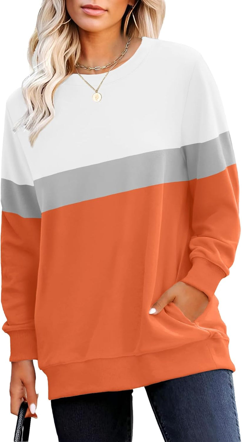 RUMIA Crewneck Fall Sweatshirts for Women Trendy- Women's Plain Long Sleeve Pullover Tops with Pockets Fashion-10