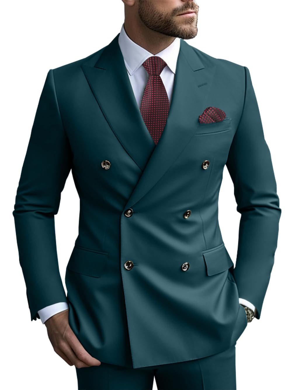 2 Piece Double Breasted Men Suit Slim Fit Mens Double Breasted Blazer Pants Sets Wedding Suit Prom Suits-73