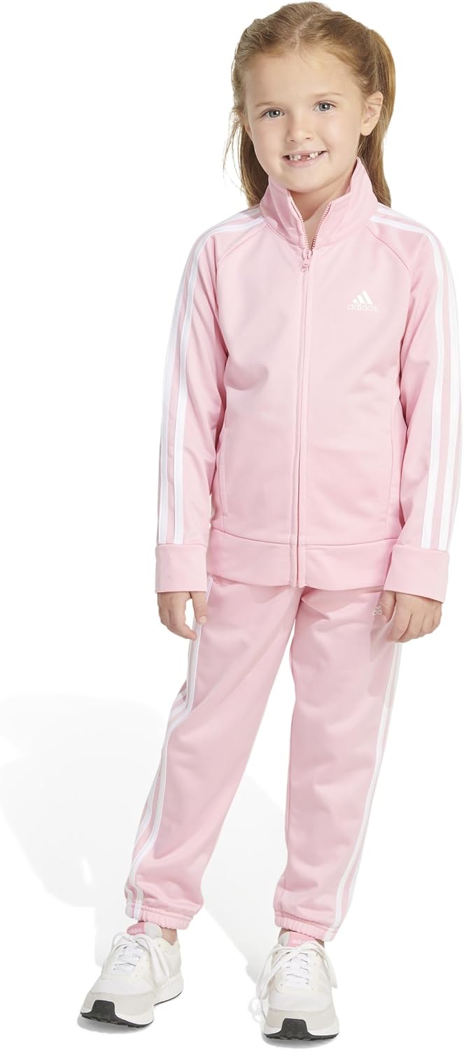 adidas Little Girl's Zip Front Classic Tricot Jacket and Joggers Set