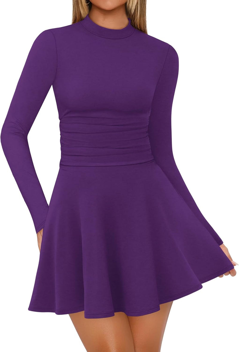 OFEEFAN Long Sleeve Dress Fall Homecoming Formal Party Club Mini Dresses Date Outfits-19