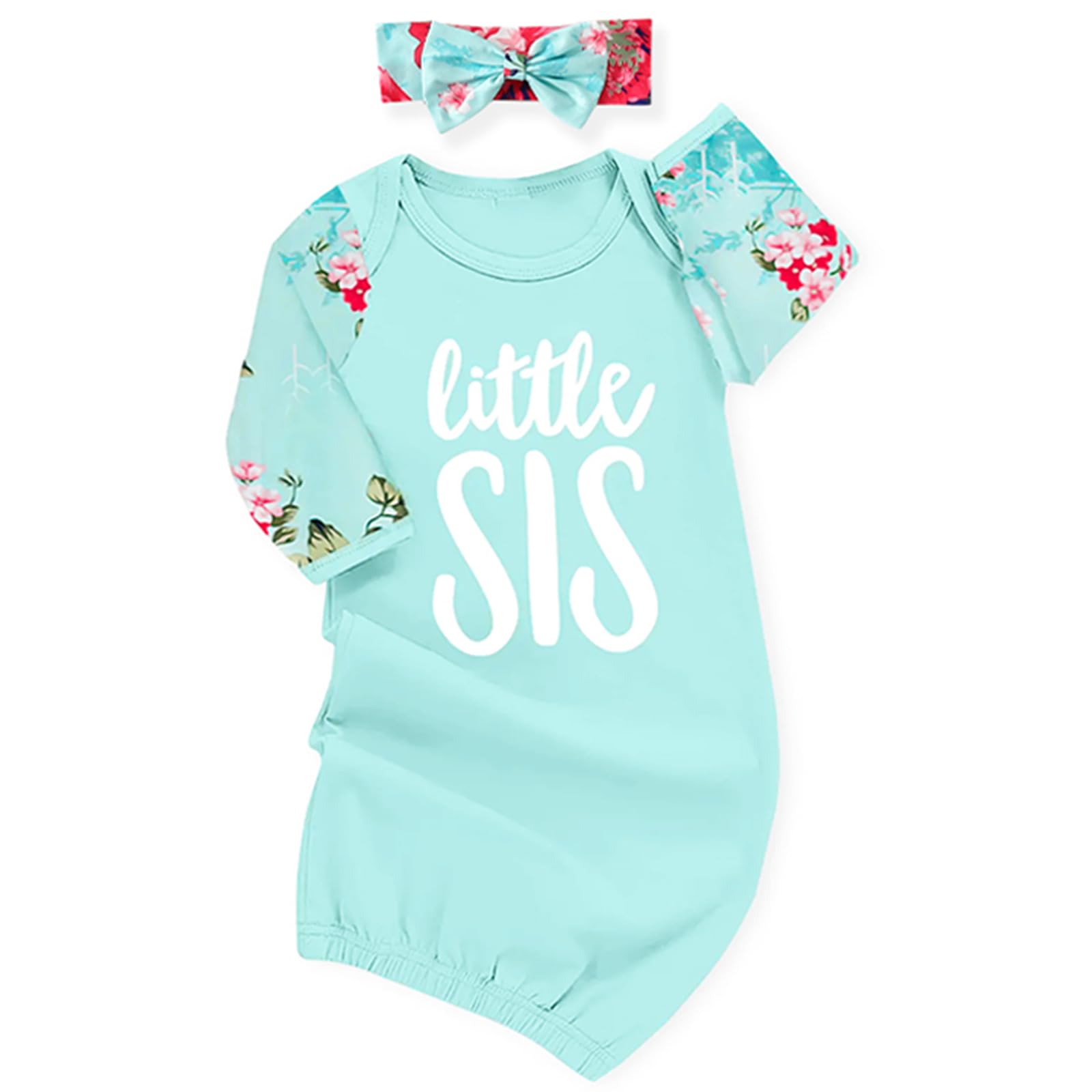 AMAWMW Newborn Baby Girl Little Sister Sleeper Gown Stripe Long Sleeve Nightgown Pajamas Gifts Stuff Essential Outfit-27