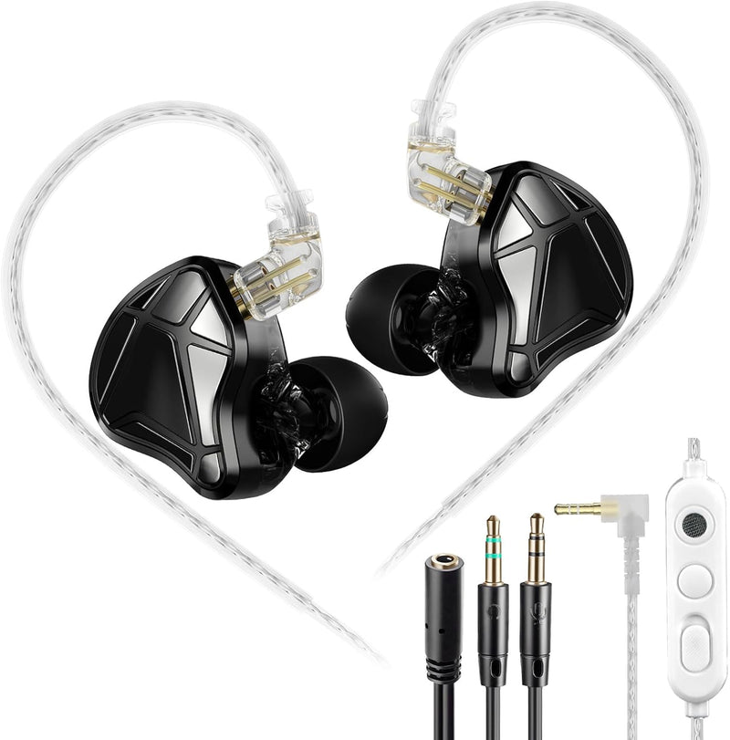 KZ Axas Gaming Earbuds Wired with Mic for PS4 PC Xbox PS5, Noise Isolation IEM for Gaming with Low Latency, Comfort-Fit Earphones for Laptop, Consoles and Mobile (Black, Mic)