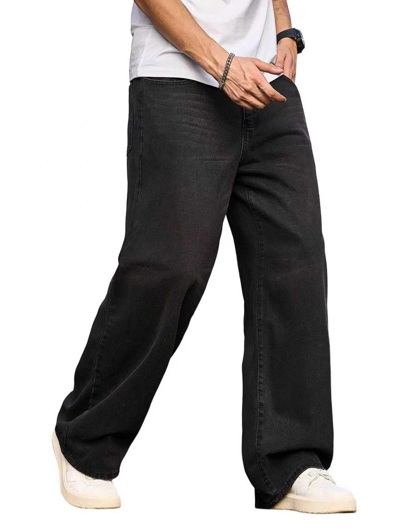 Mens Wide Leg Baggy Jeans Y2k Casual Fashion Loose Denim Pants Work Office Streetwear-2