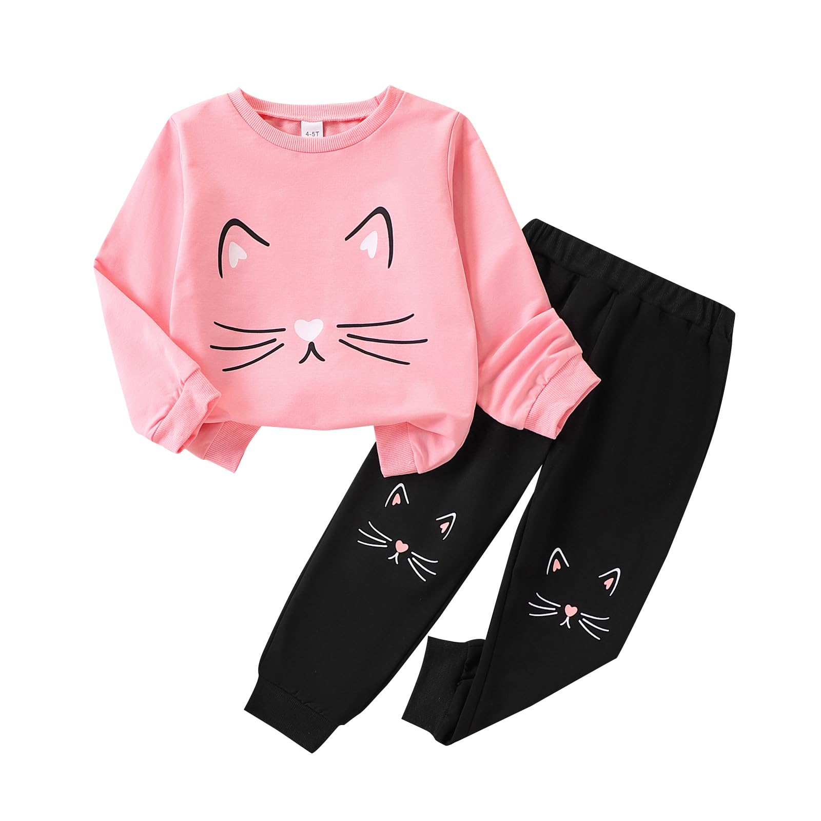 4-8T Toddler Girl Clothes Cat face print Short Sleeve Top+Pants Outfits Girl Spring and summer 2-Piece Set