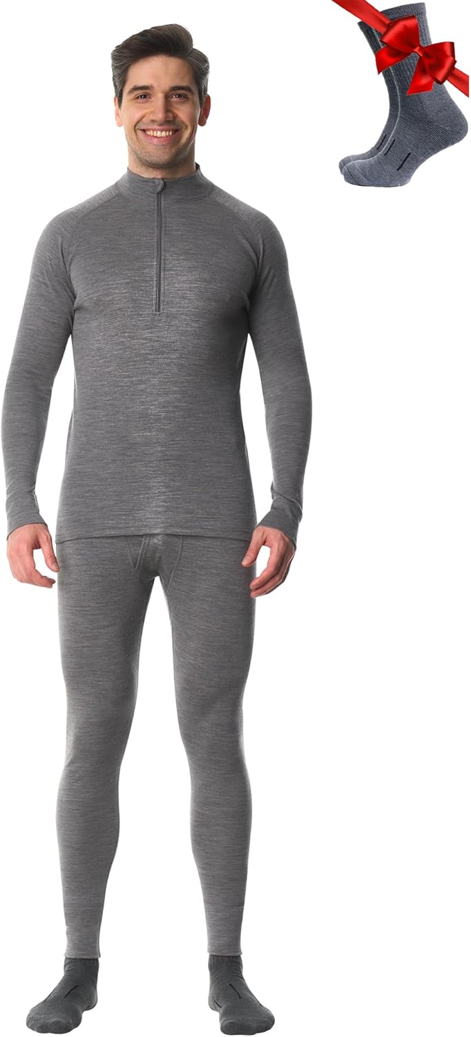 Merino.tech Merino Wool Base Layer Mens Set - Heavyweight, Midweight, Lite Merino Wool Thermal Underwear For Men Top, Bottom-12