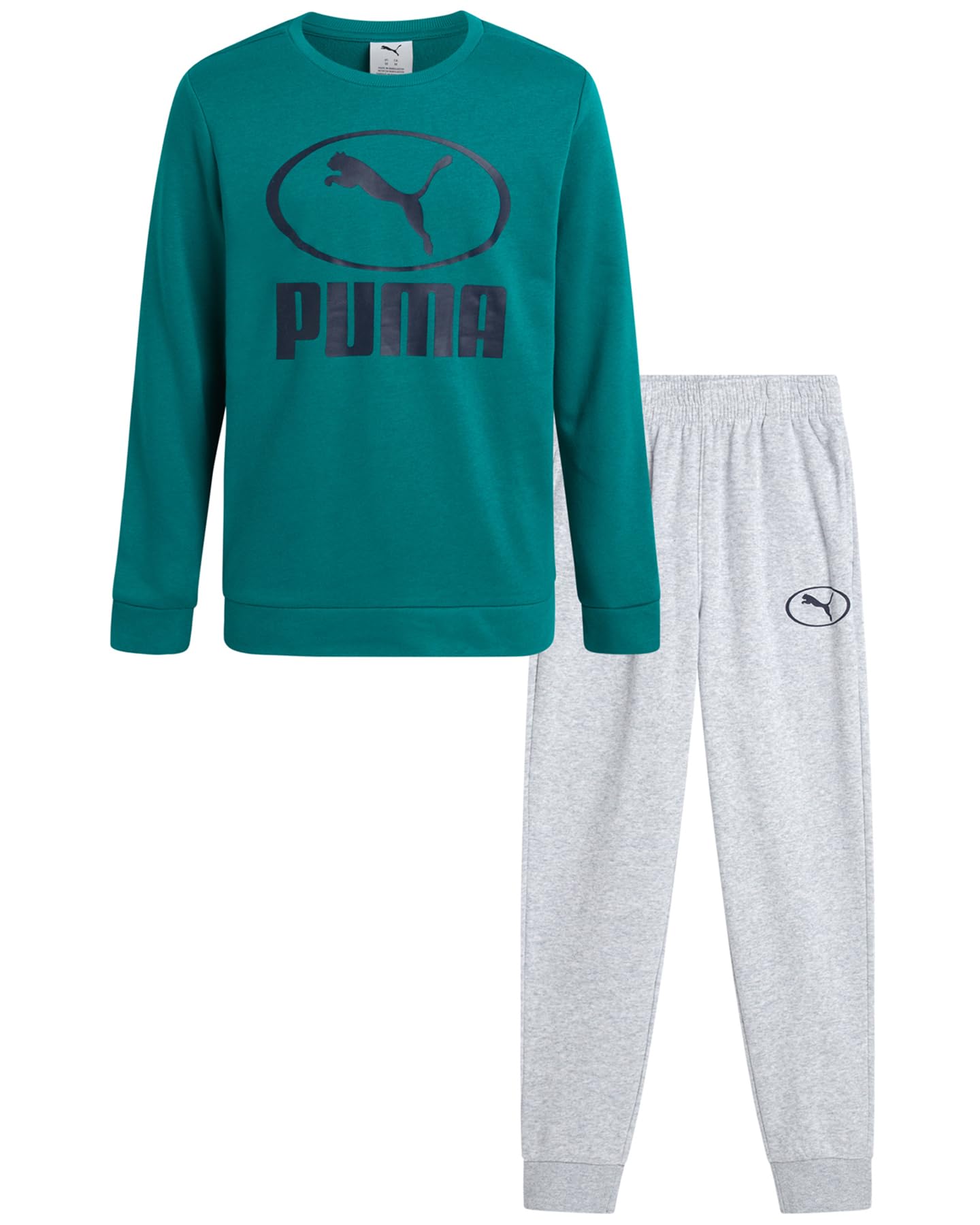 PUMA Boys Sweatpants Set - 2 Piece Soft Fleece Crewneck Pullover Boys Sweatshirts and Jogger Pants Kids Activewear Set (8-16)