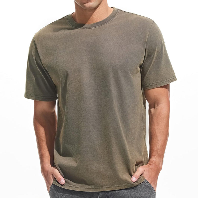 VEIISAR Men's Heavy Weight Crew Neck 100% Cotton T-Shirt - 250g/m² Thick Distressed Washed T-Shirts for Men