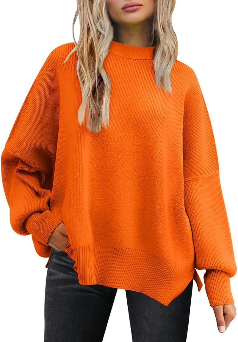 LILLUSORY Women's Oversized Batwing Sweaters 2025 Fall Outfits Trendy Crewneck Knit Side Slit Fashion Pullover Tops-71