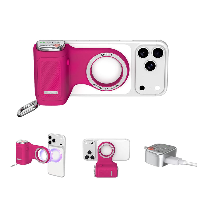 COMITOK MOCA - iPhone Camera Grip - for Native Camera Control with Removable Remote & Built-in Keychain, Magnetic Phone Camera Grip No Need App Support iOS26/17/18, Fun Shot Magnetic Grip with 1/4 Nut