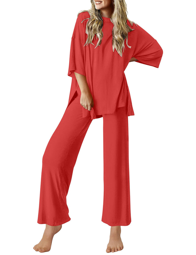 Ekouaer Lounge Sets for Women Short Sleeve Tops and Long Pants Soft Comfy Pajamas Set 2 Piece Outfits S-XXL-44