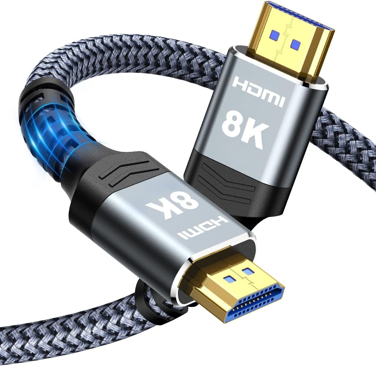 Highwings 8K 10K 4K HDMI Cable 48Gbps 6.6FT/2M, Certified Ultra High Speed HDMI Cable Braided Cord-4K@120Hz 8K@60Hz, DTS:X, HDCP 2.2 & 2.3, HDR 10 Compatible with Roku TV/PS5/HDTV/Blu-ray