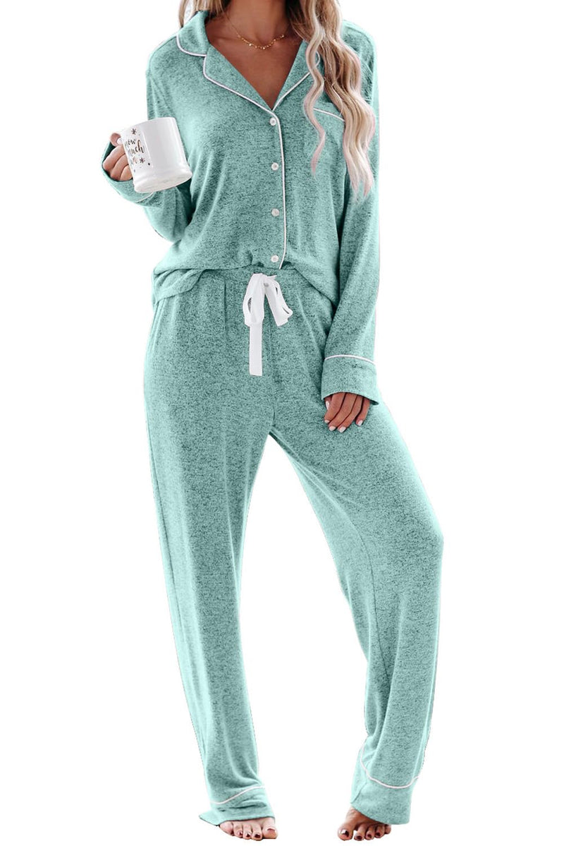 Aamikast Women's Pajama Sets Long Sleeve Button Down Sleepwear Nightwear Soft Pjs Lounge Sets-26