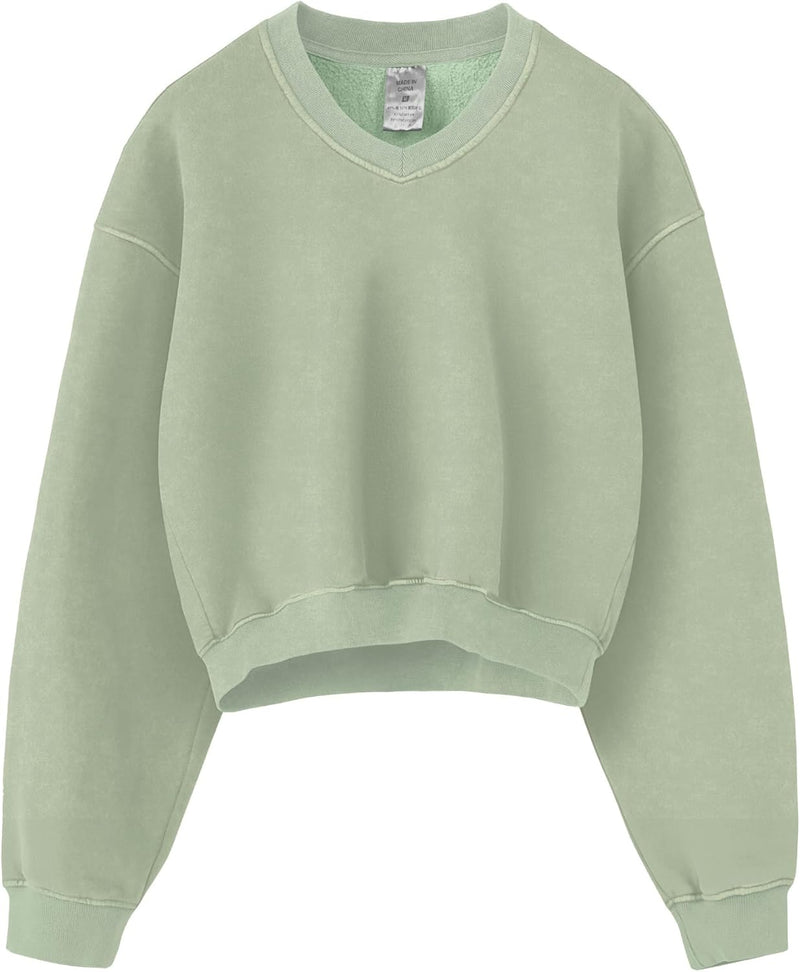 Hatant Sweatshirt for Women Acid Wash Athletic Hoodie Heritage Fleece V-neck Long Sleeve Hoodie Fleece Women Sweatshirt-78